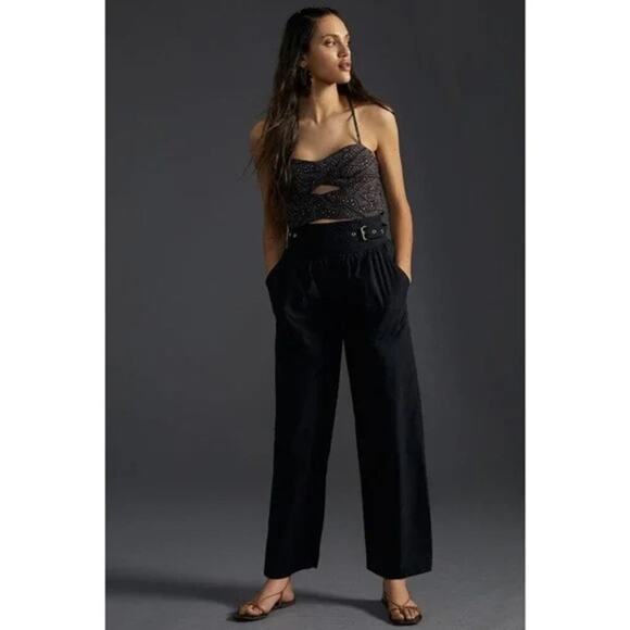 Llani x Anthropologie Belted High Rise Pants XL NWT Wide Leg Crop Utility Black - Picture 1 of 7